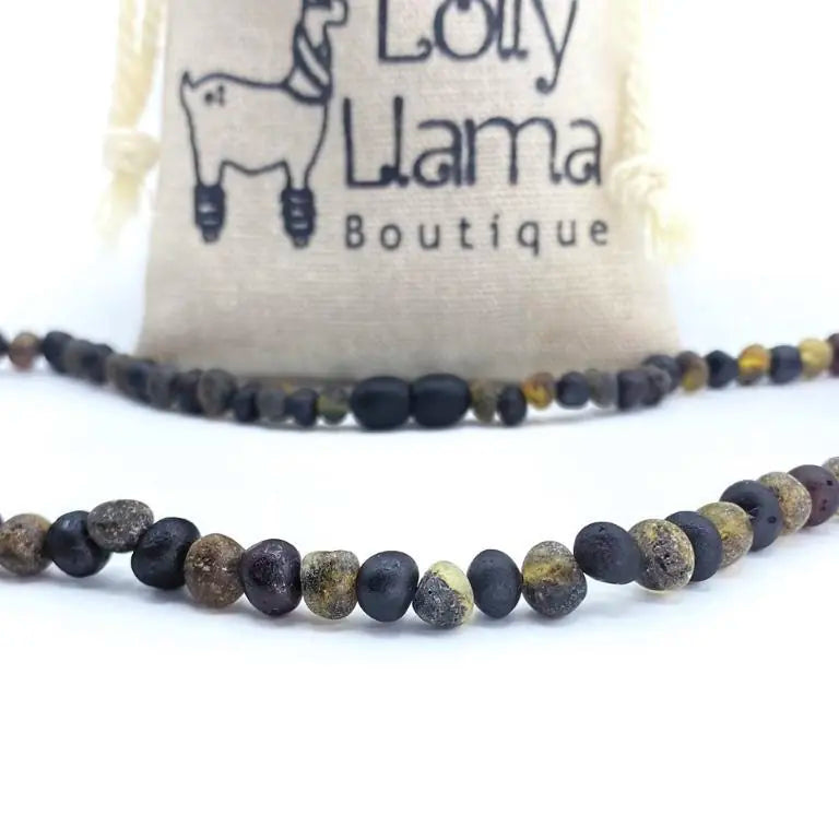 Green and Black Cherry Raw Amber Child Necklace