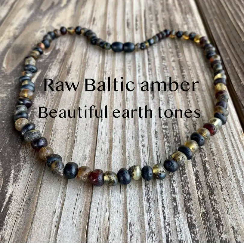 Green and Black Cherry Raw Amber Child Necklace