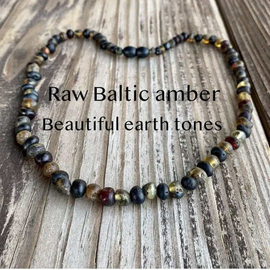 Green and Black Cherry Raw Amber Child Necklace