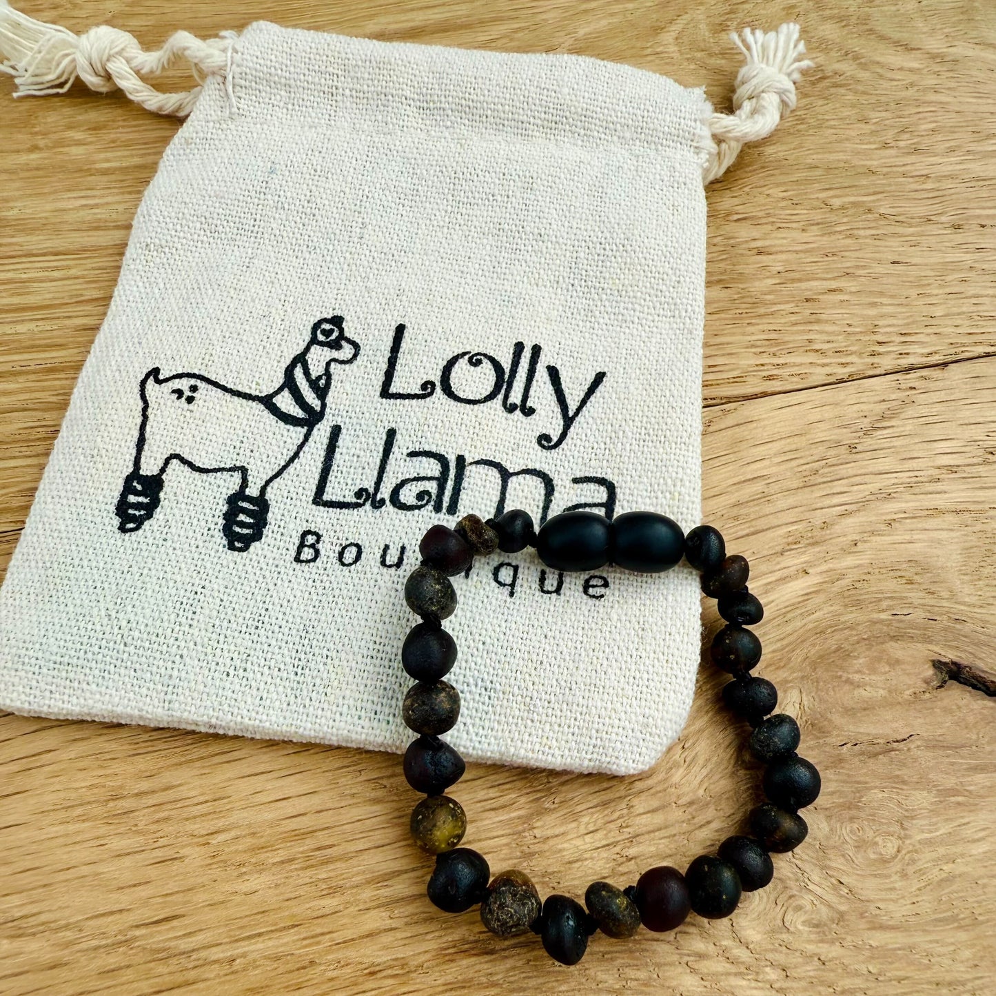 Green and Black Cherry Raw Amber Child Bracelet