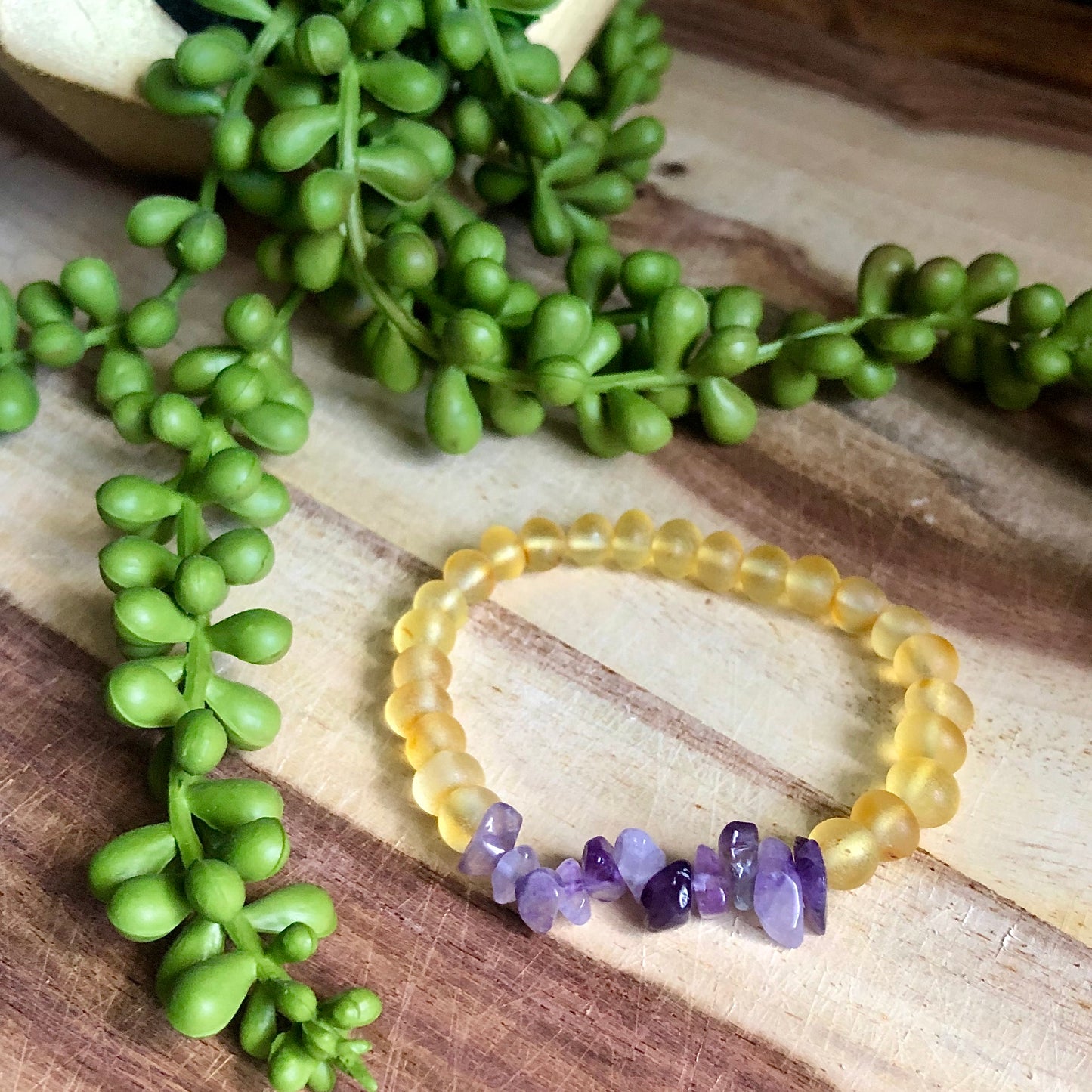 Honey & Genuine Amethyst Raw Amber Adult Bracelet