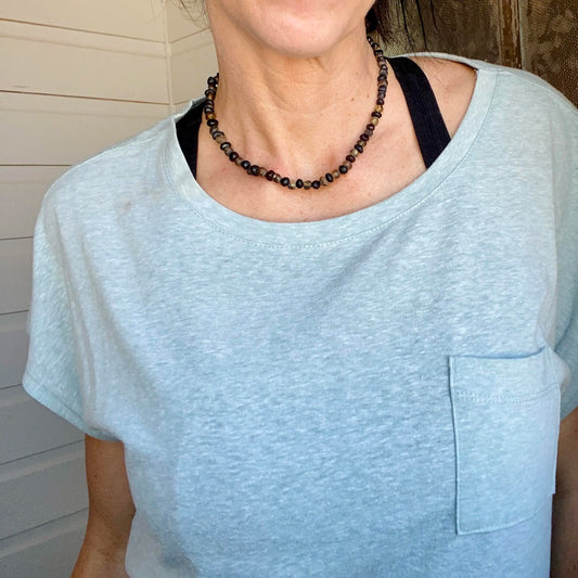 Green and Black Cherry Raw Amber Adult Necklace