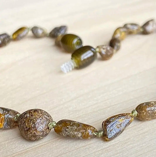 Dark Green Polished Amber Child Necklace