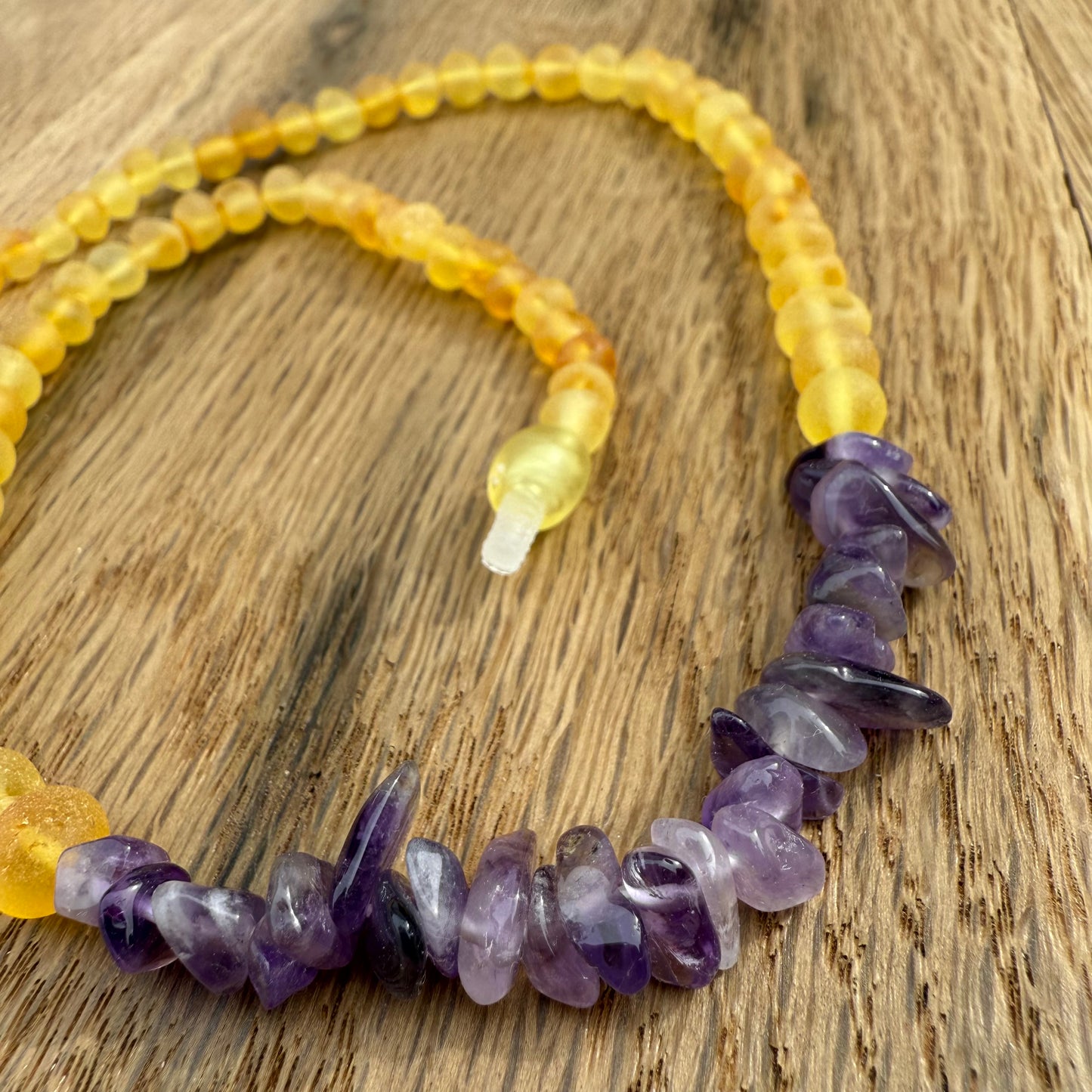 Honey & Genuine Amethyst Raw Amber Adult Necklace