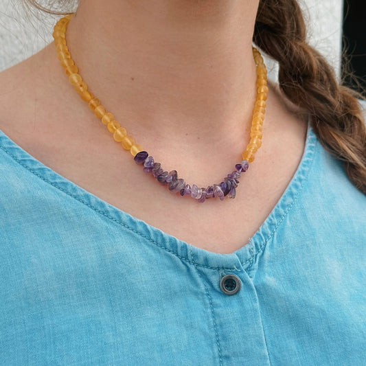 Honey & Genuine Amethyst Raw Amber Adult Necklace