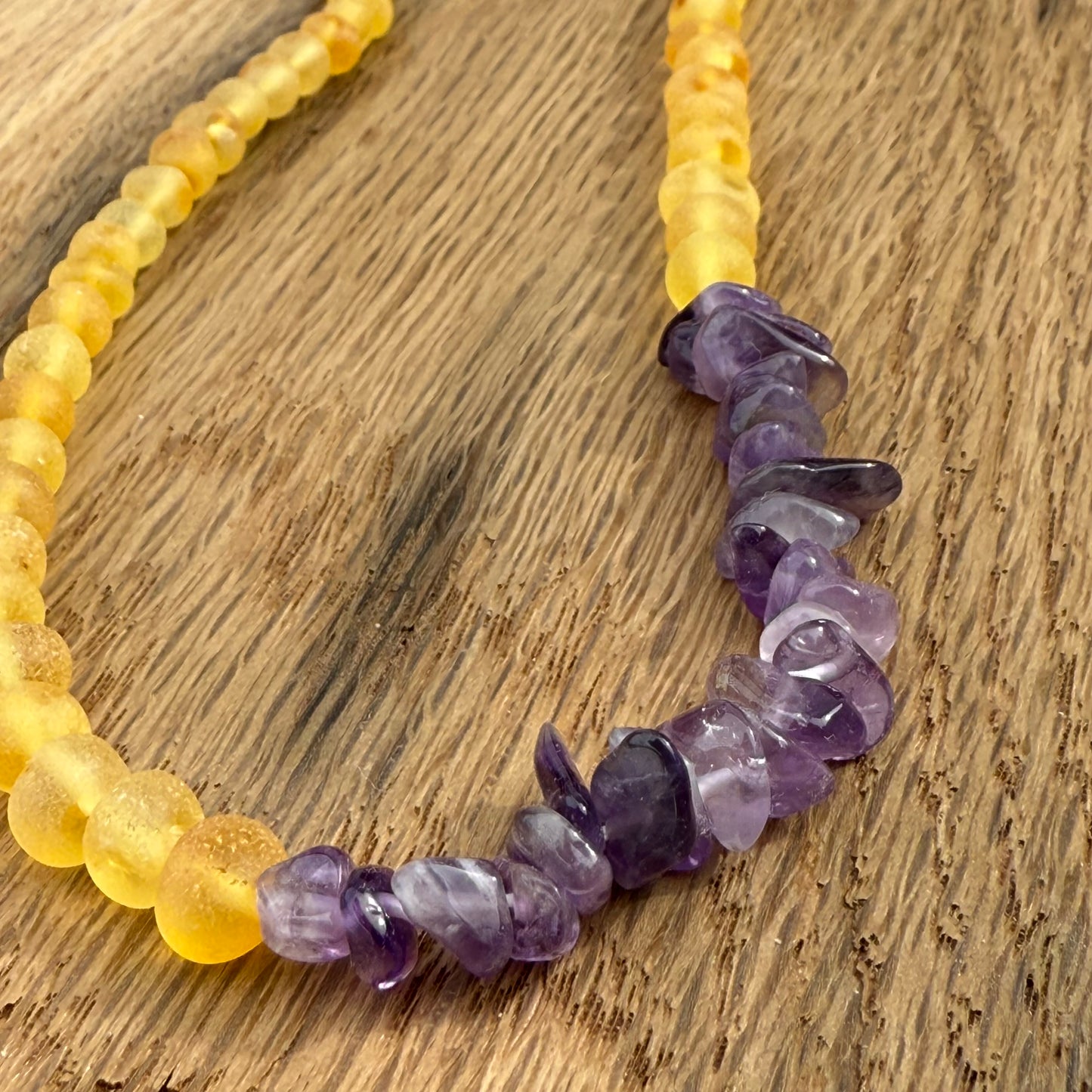Honey & Genuine Amethyst Raw Amber Adult Necklace