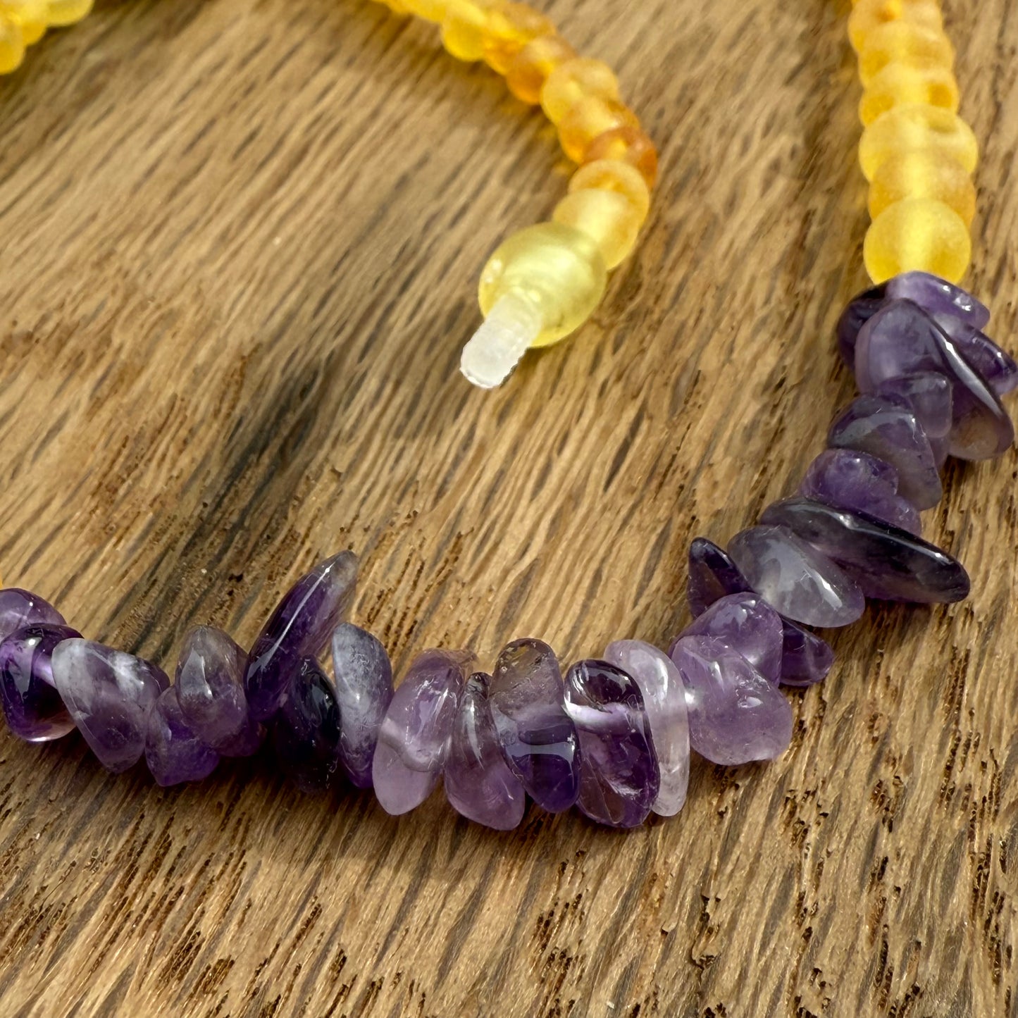 Honey & Genuine Amethyst Raw Amber Child Necklace
