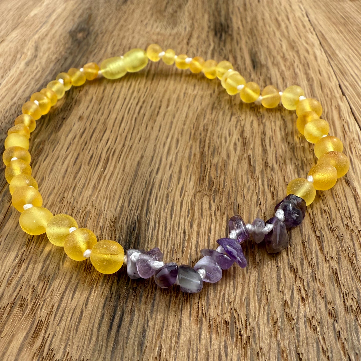 Honey & Genuine Amethyst Raw Amber Child Necklace