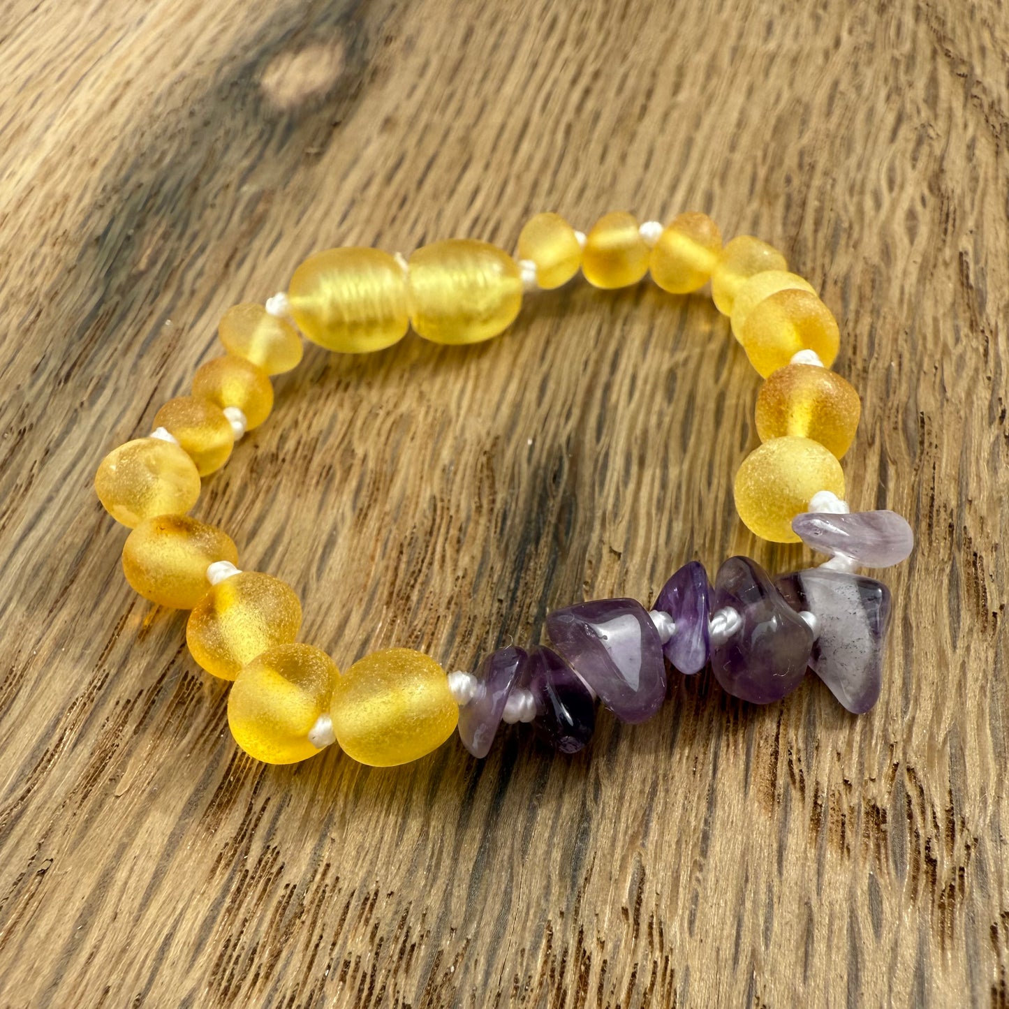 Honey & Genuine Amethyst Raw Amber Child Bracelet