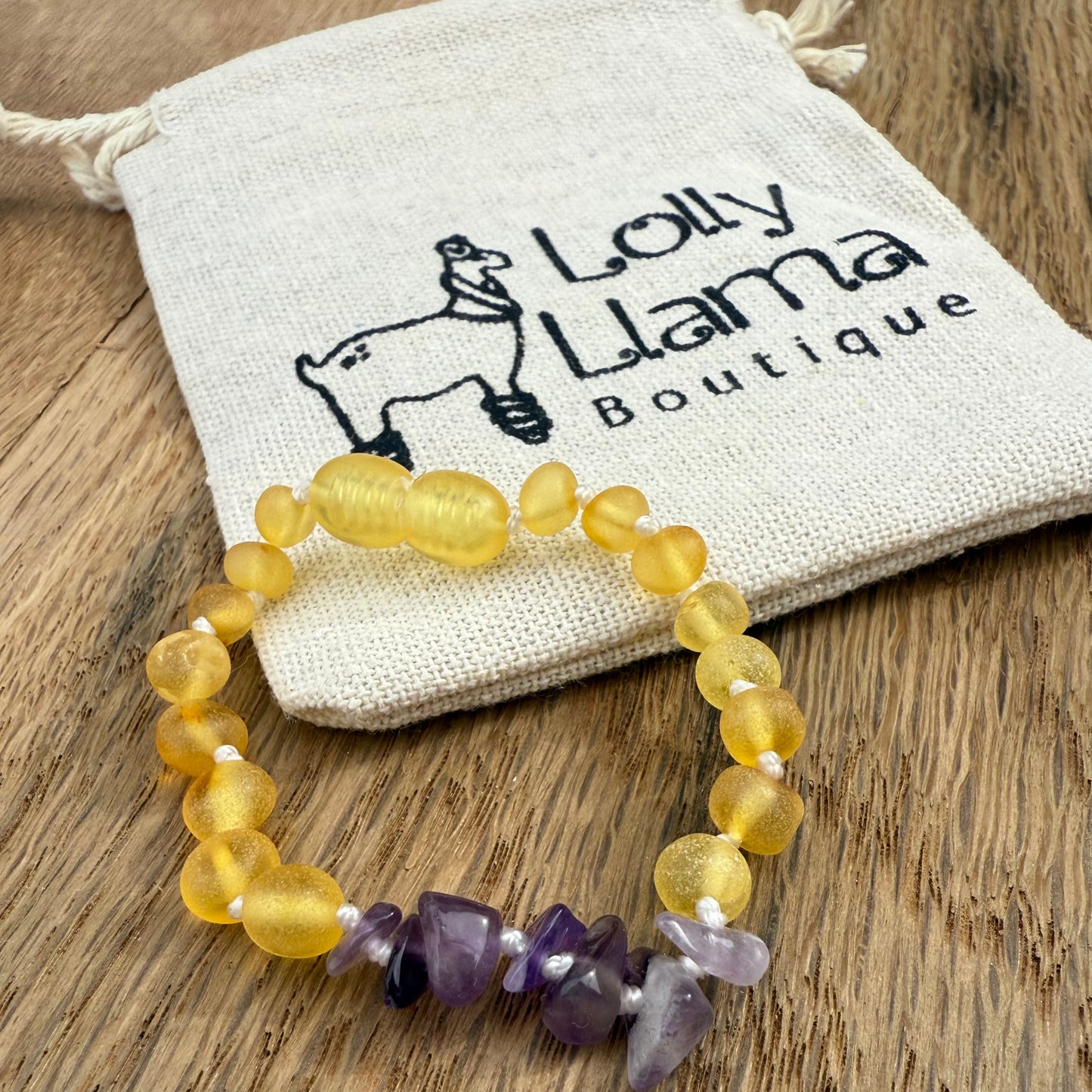 Honey & Genuine Amethyst Raw Amber Child Bracelet