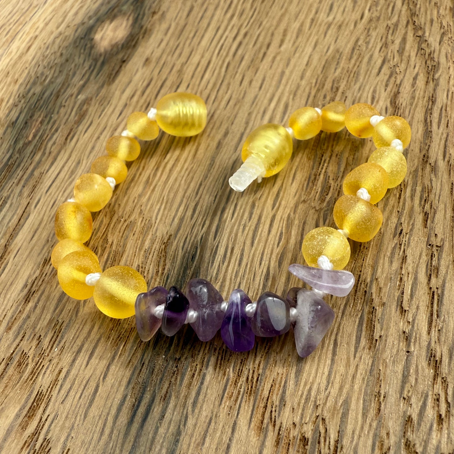 Honey & Genuine Amethyst Raw Amber Child Bracelet