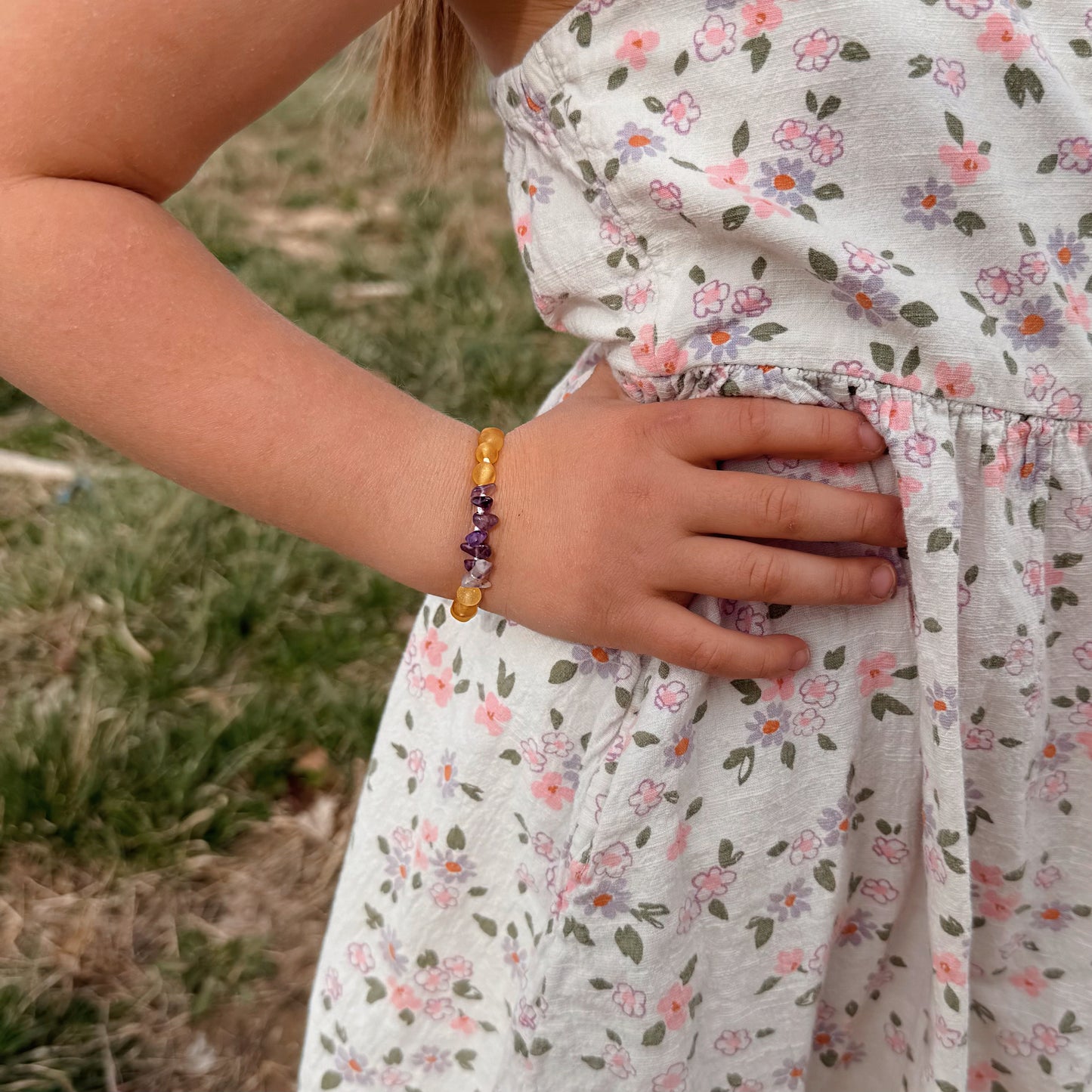 Honey & Genuine Amethyst Raw Amber Child Bracelet