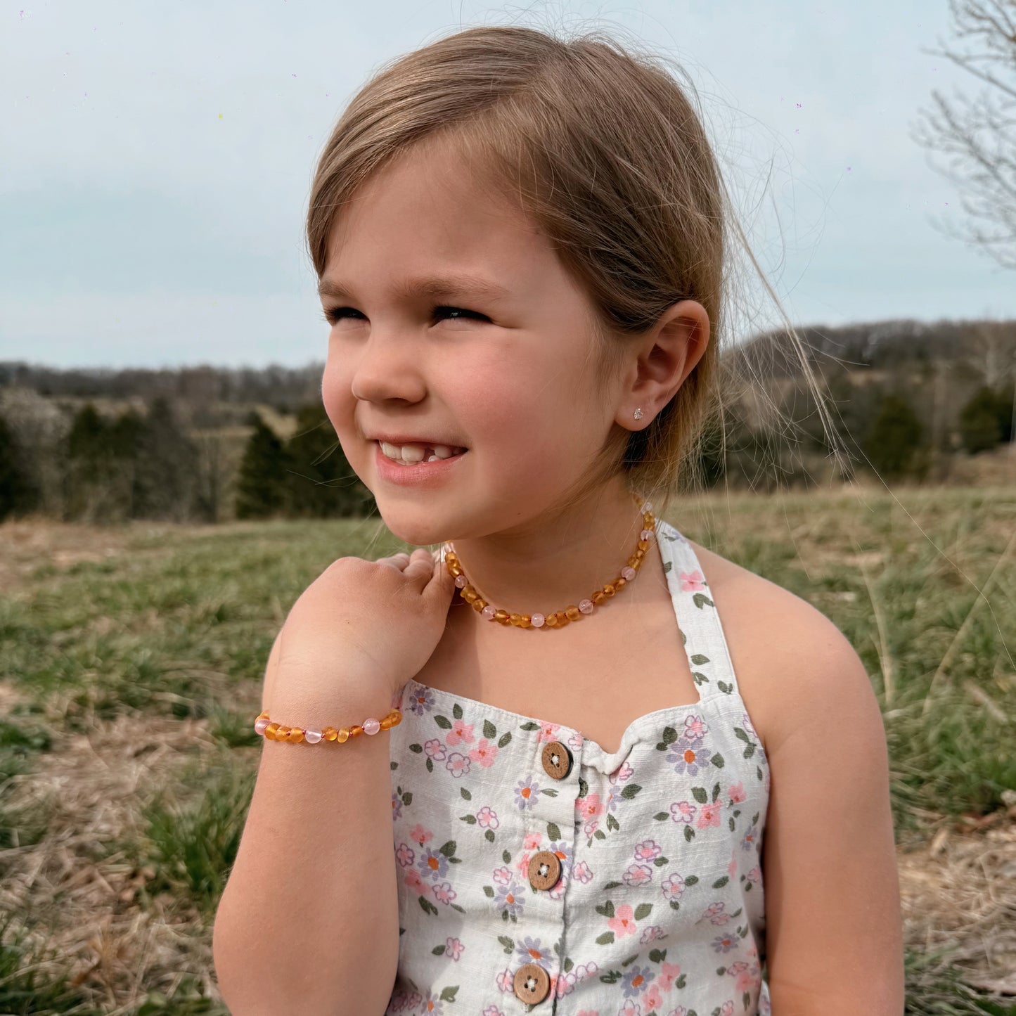 Honey Rose Raw Amber Child Necklace