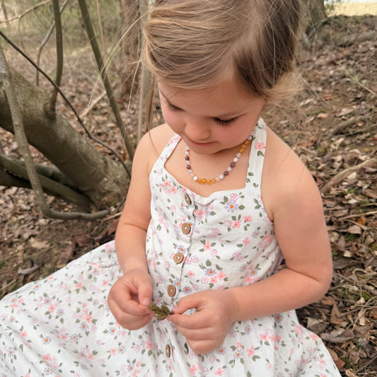 Lemon Lilac Raw Amber Child Necklace