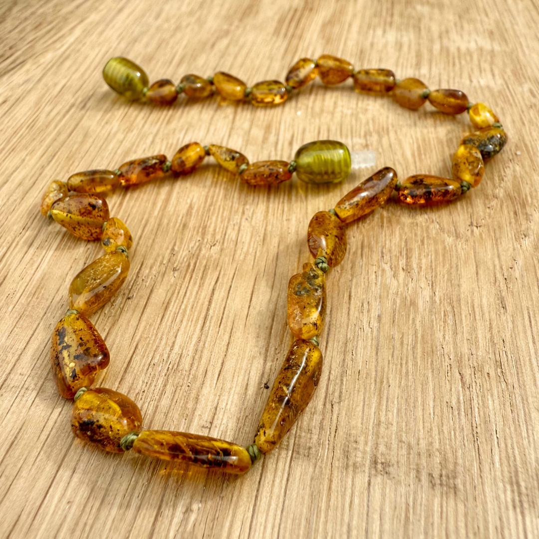 Light Green Polished Amber Child Necklace