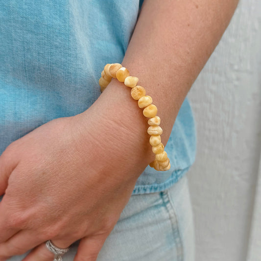 Milky White & Butterscotch Raw Amber Adult Bracelet