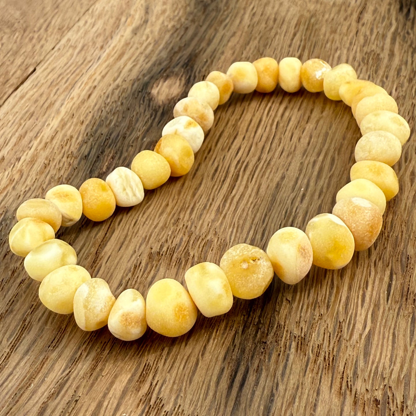 Milky White & Butterscotch Raw Amber Adult Bracelet