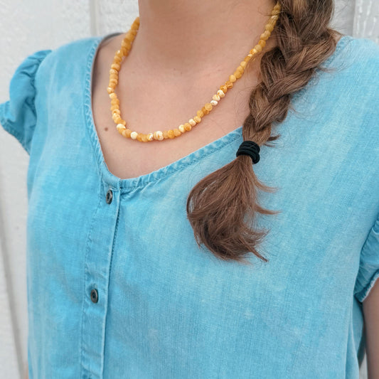Milky White & Butterscotch Raw Amber Adult Necklace