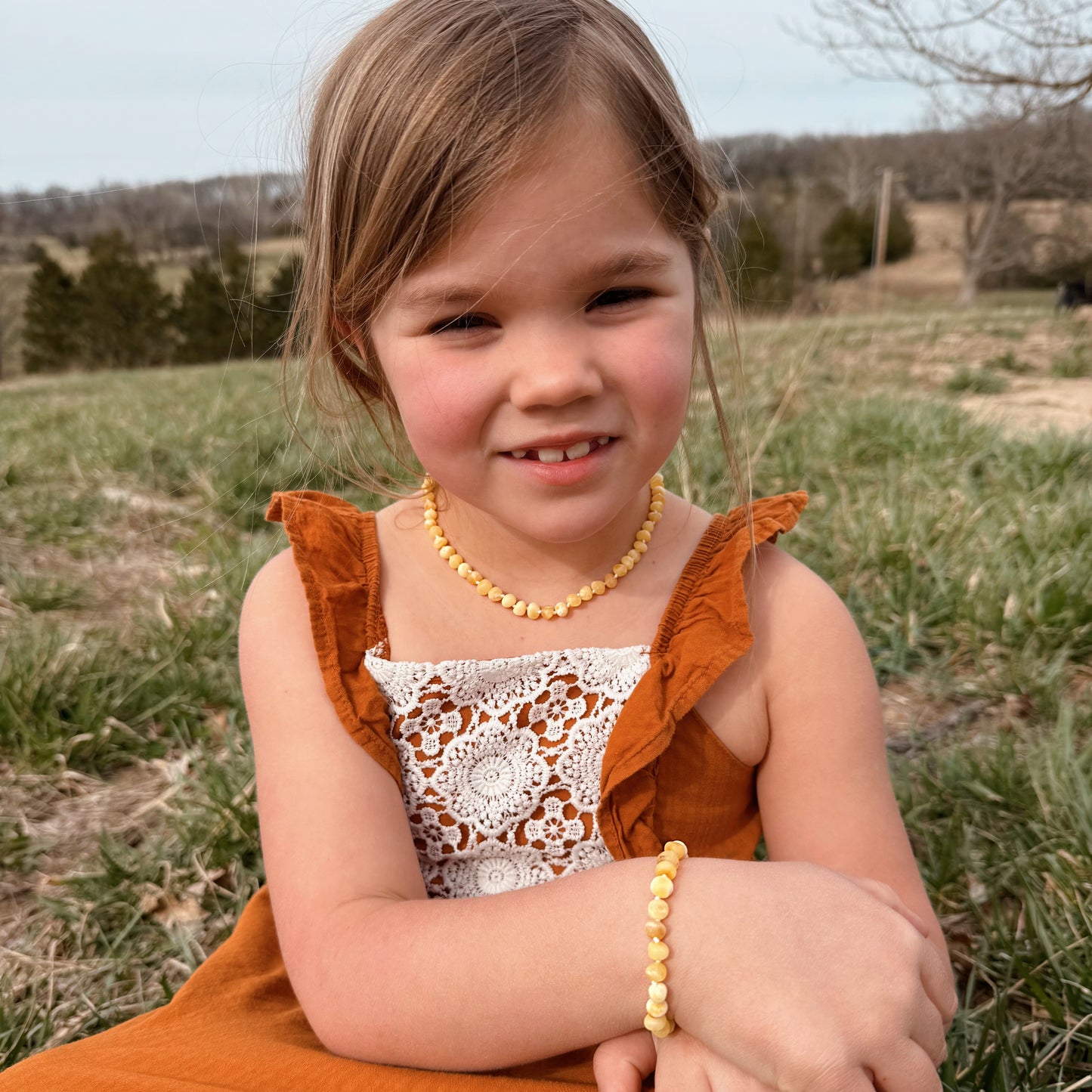 Milky White & Butterscotch Raw Amber Child Necklace