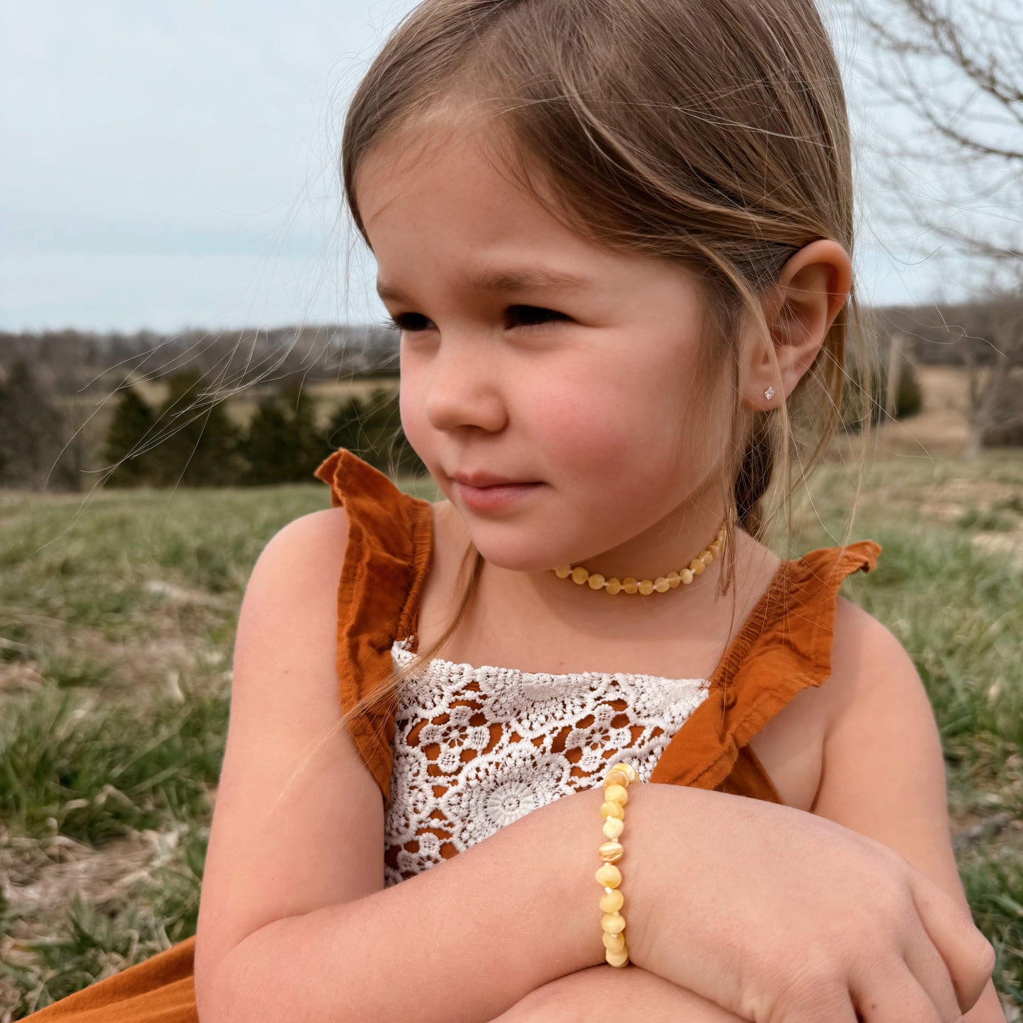 Milky White & Butterscotch Raw Amber Child Necklace