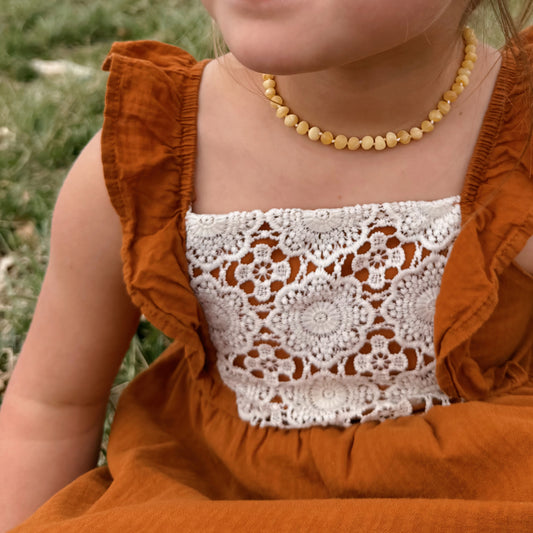 Milky White & Butterscotch Raw Amber Child Necklace