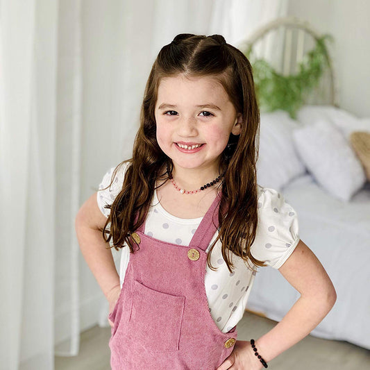 Rose Pearl Raw Amber Child Necklace