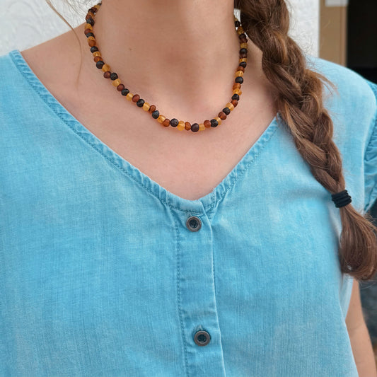 Tricolor Raw Amber Adult Necklace