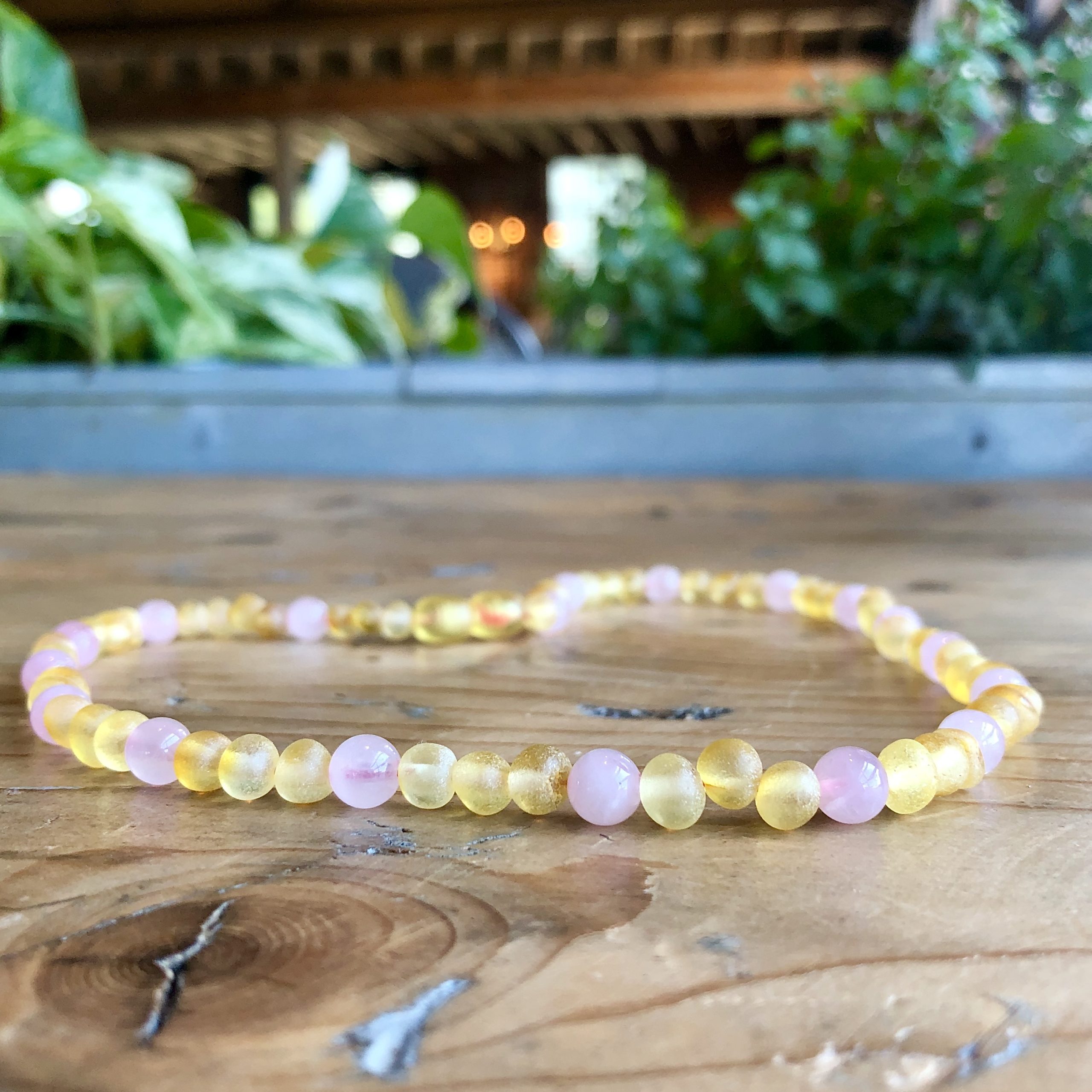 Adult Amber Necklace or Bracelet - Raw Amber Honey Color with Genuine Rose  Quartz Beads by Lolly Llama - Lolly Llama